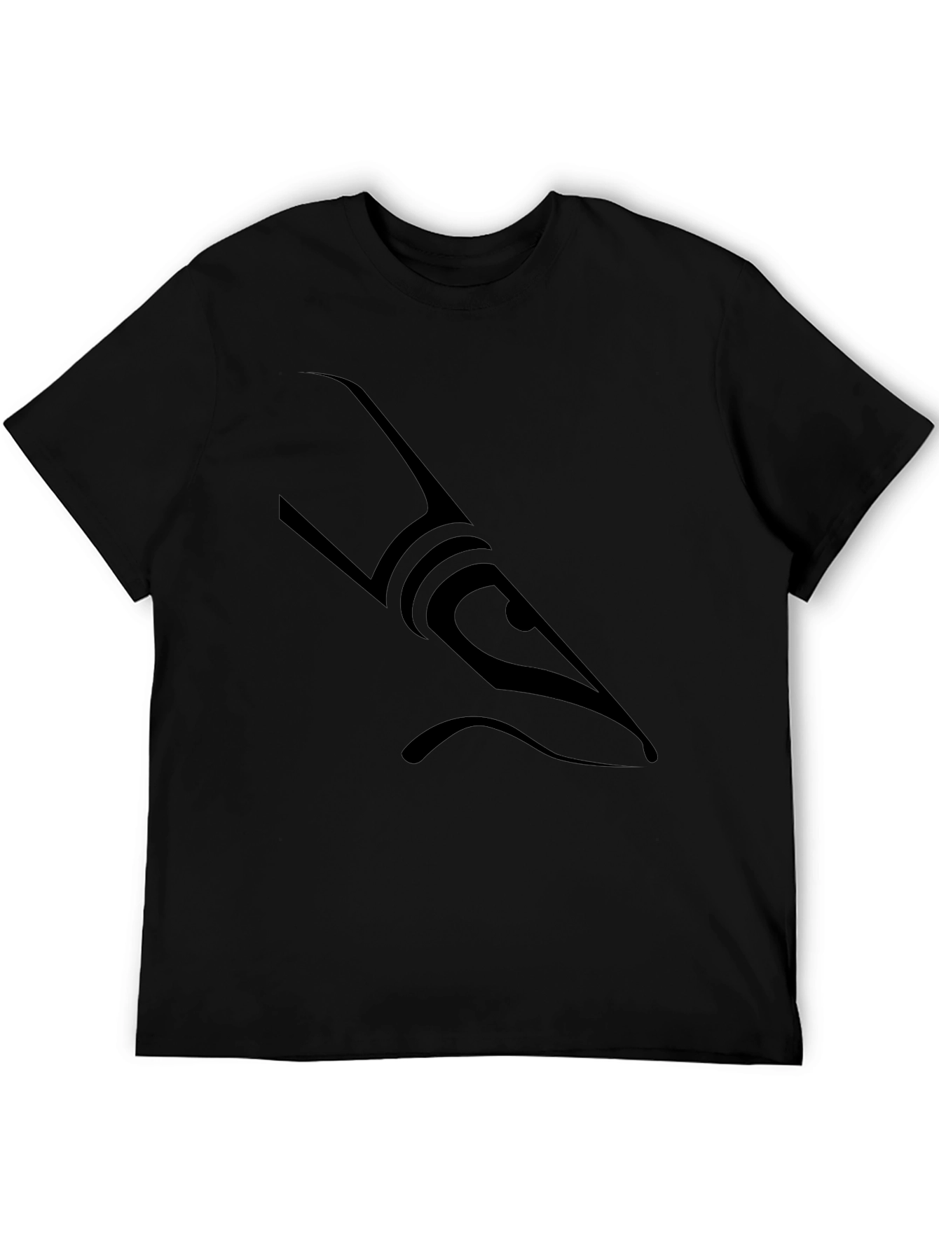 Mens Black Graphic Tee - Abstract Shark Design