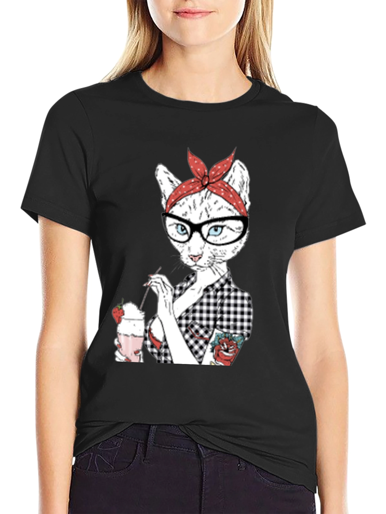Retro Cat T-Shirt - Milkshake Design