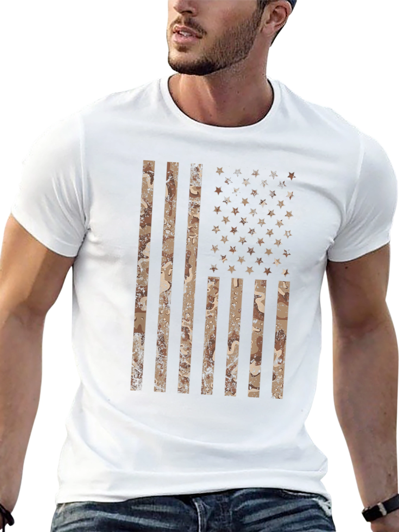Camouflage American Flag Graphic T-Shirt