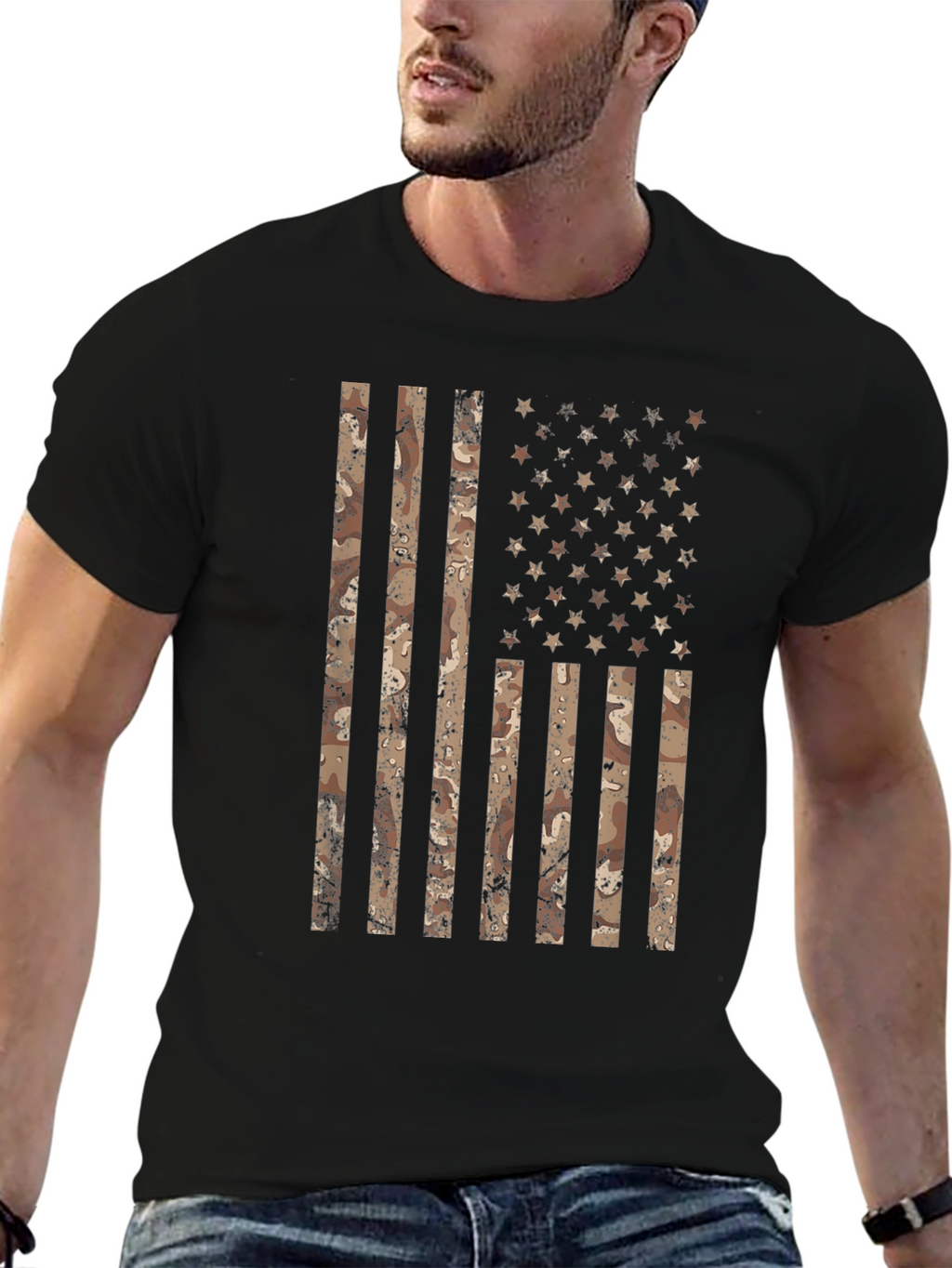 Camouflage American Flag Graphic T-Shirt