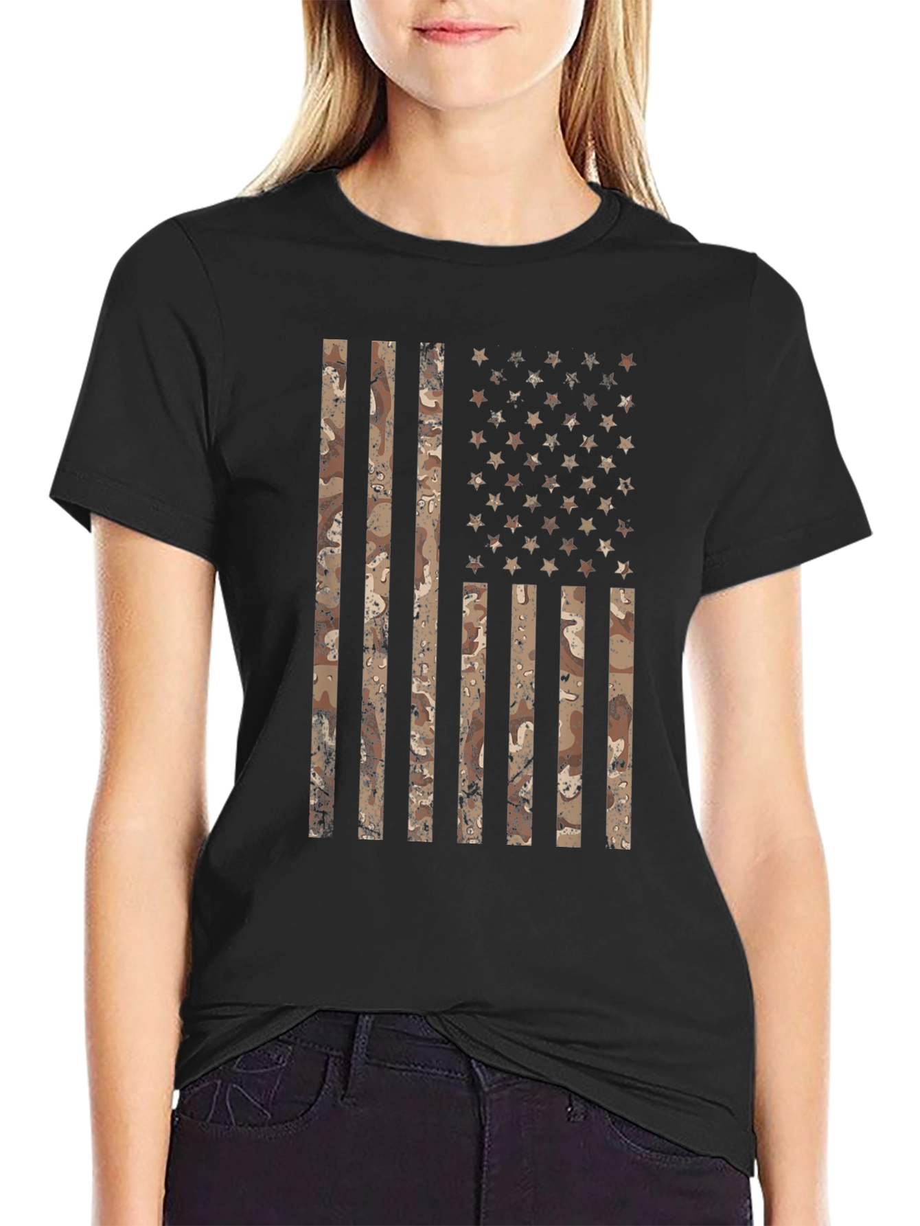Camouflage American Flag Graphic T-Shirt