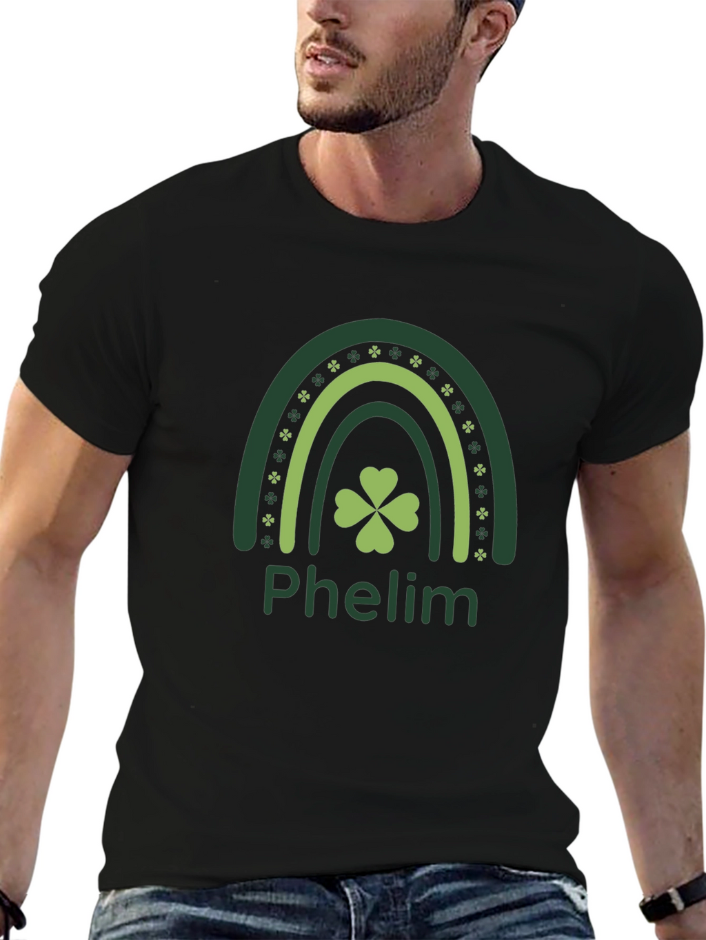St. Patricks Day Phelm Rainbow Clover T-Shirt
