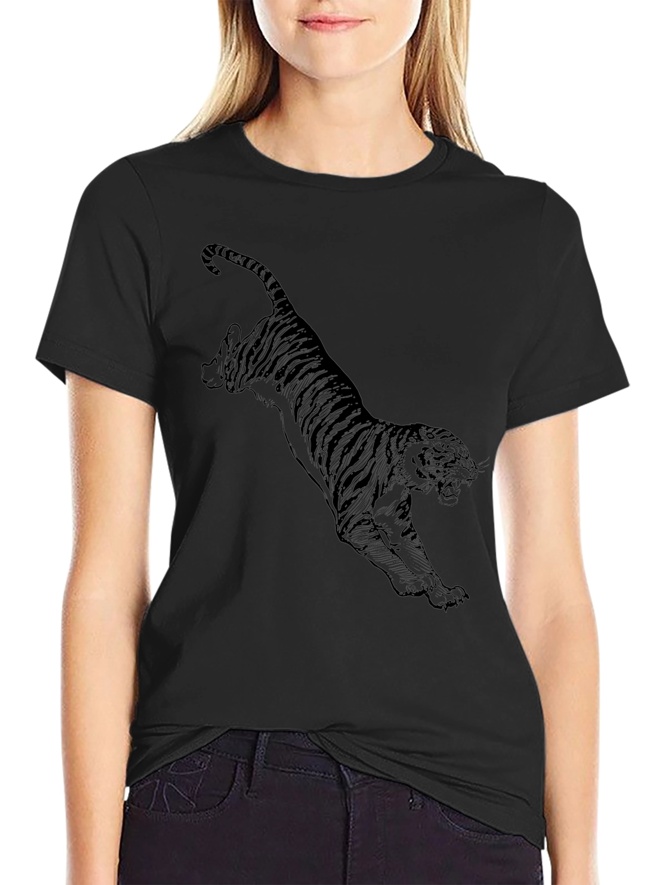 Black Tiger Graphic T-Shirt - Mens Short Sleeve Crew Neck Tee