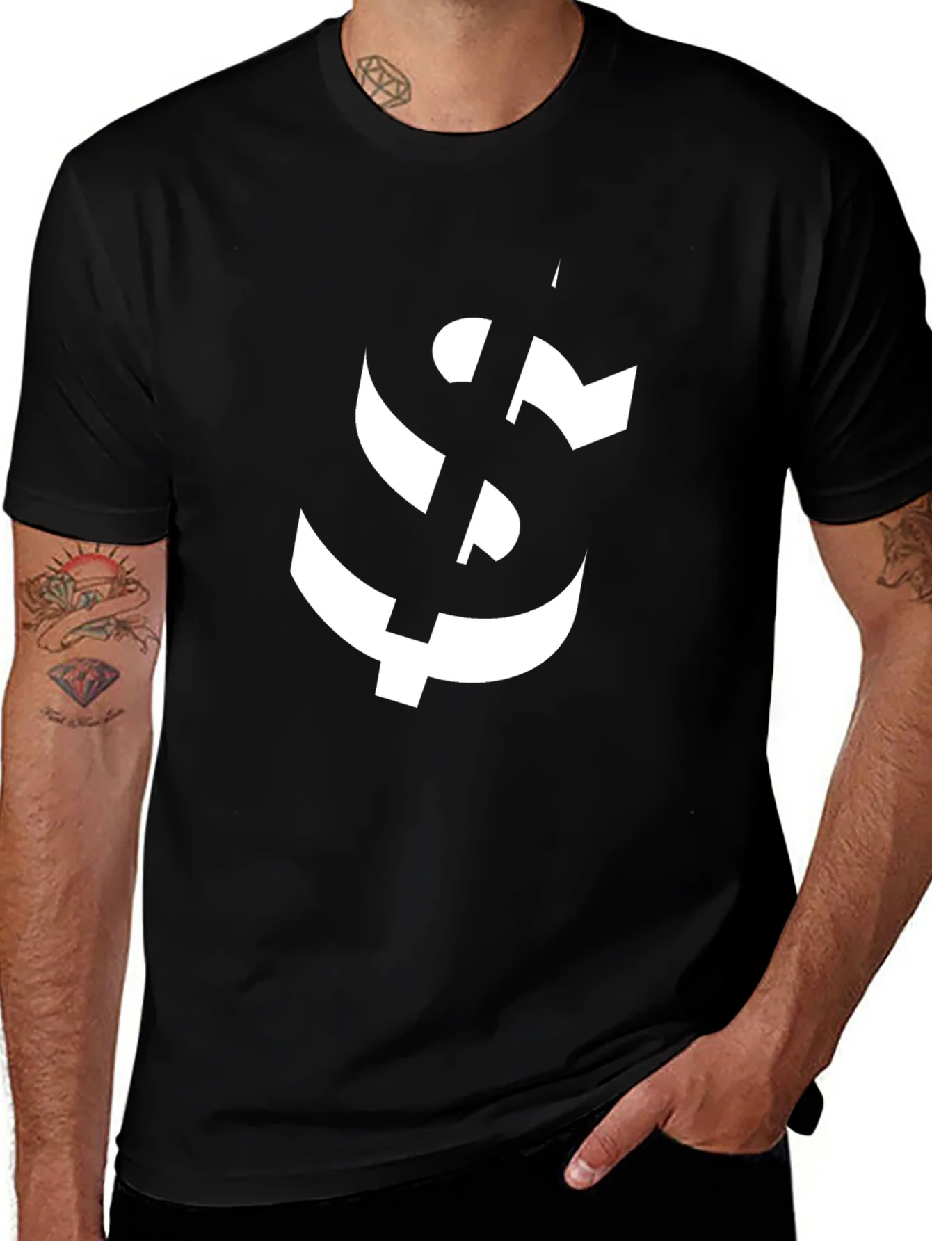 Modern Black T-Shirt with Abstract White Anchor Graphic