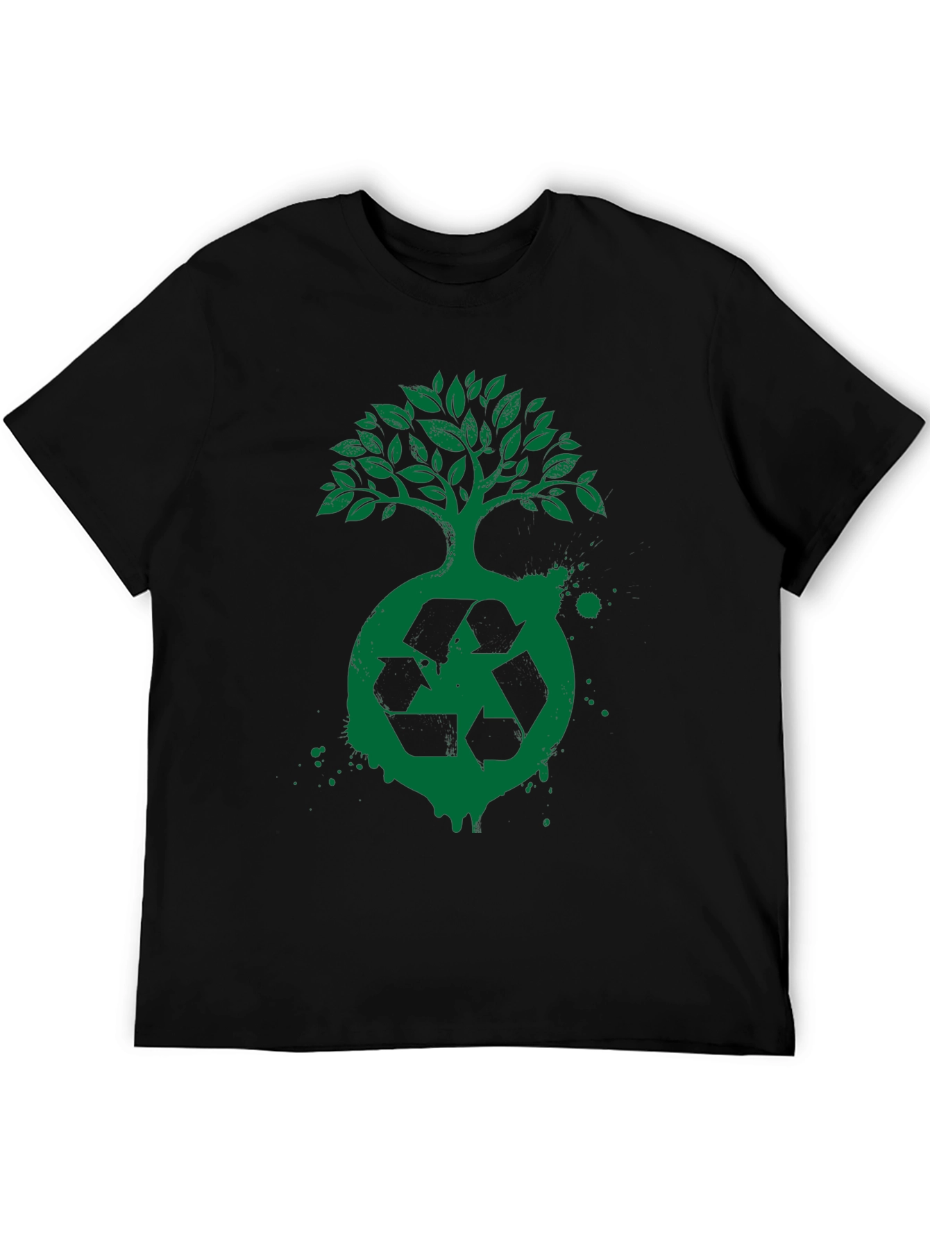 Eco Tree Recycle Logo T-Shirt - Green Print on Black