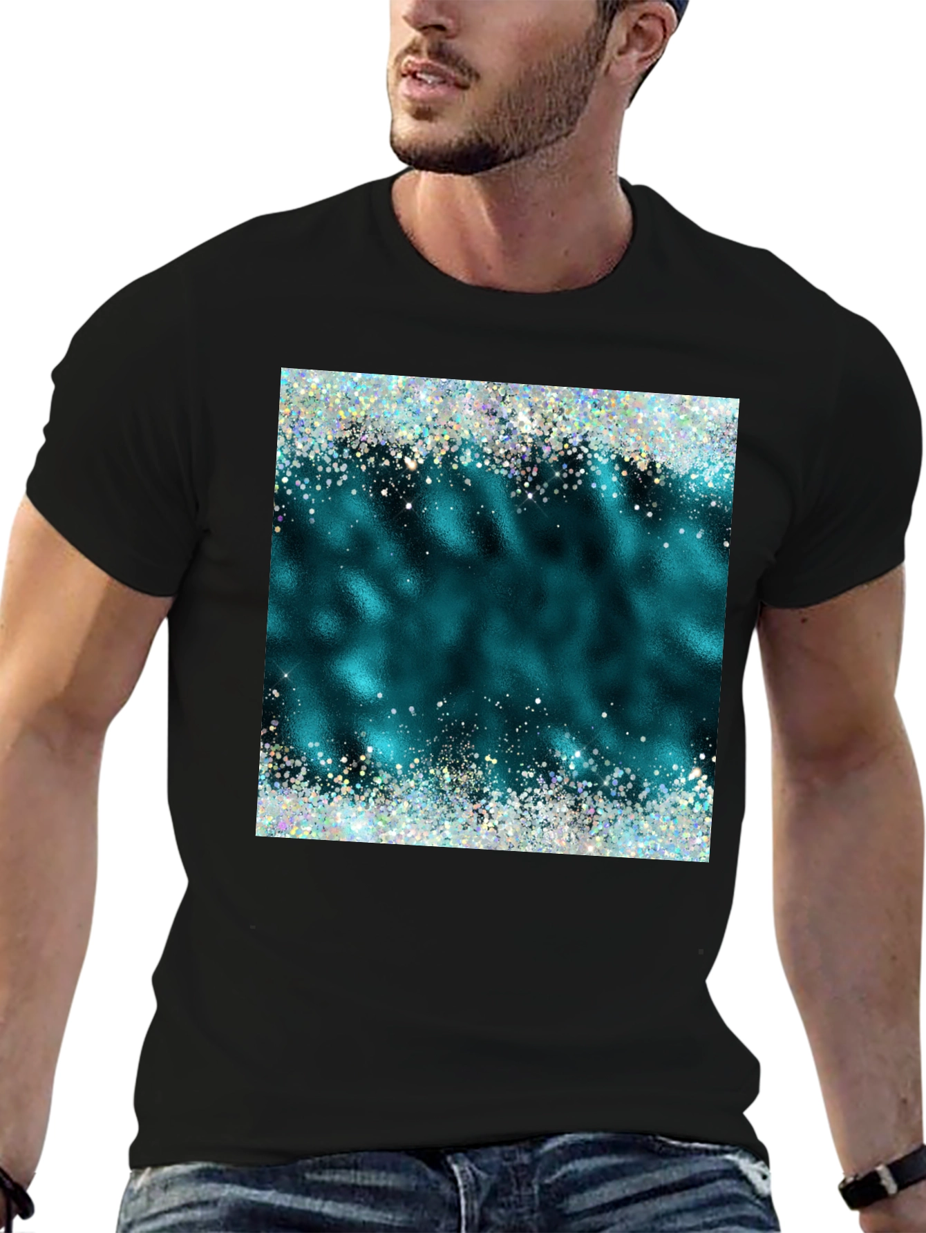 Teal Sparkle Graphic Tee - Trendy Casual Shirt