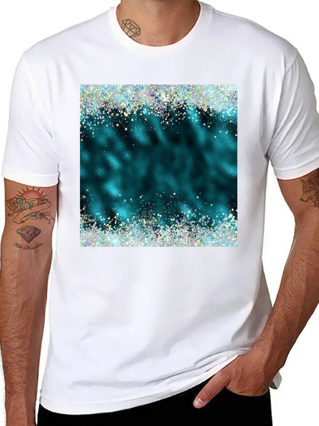 Teal Sparkle Graphic Tee - Trendy Casual Shirt