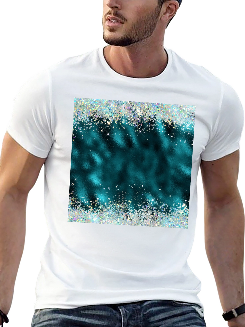 Teal Sparkle Graphic Tee - Trendy Casual Shirt