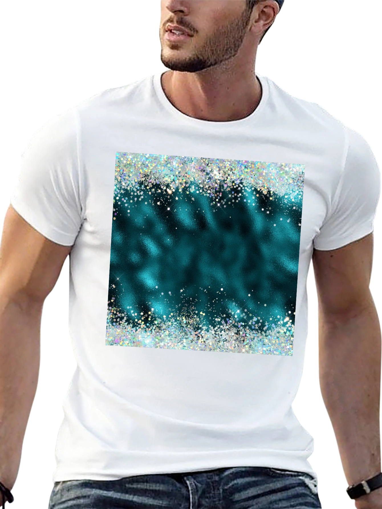 Teal Sparkle Graphic Tee - Trendy Casual Shirt