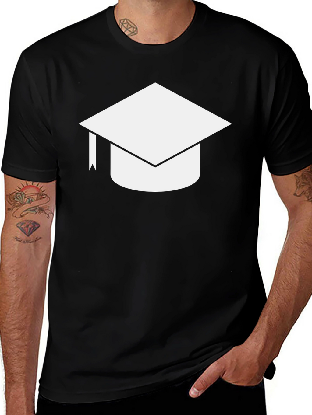 Graduation Cap Graphic Black T-Shirt