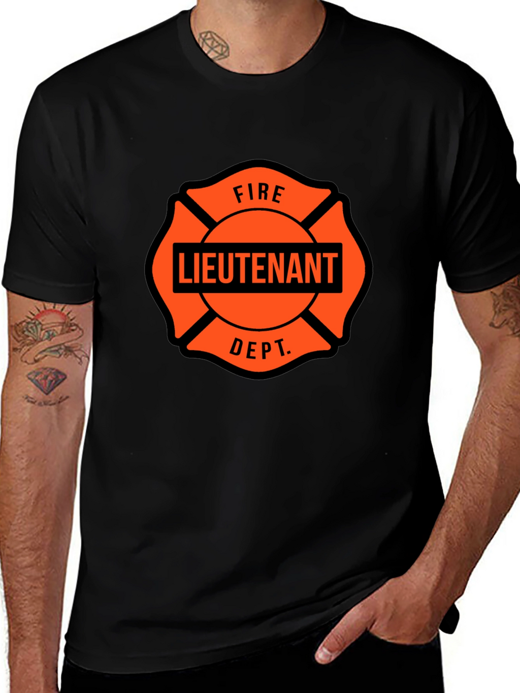 Fire Lieutenant Maltese Cross Black T-Shirt