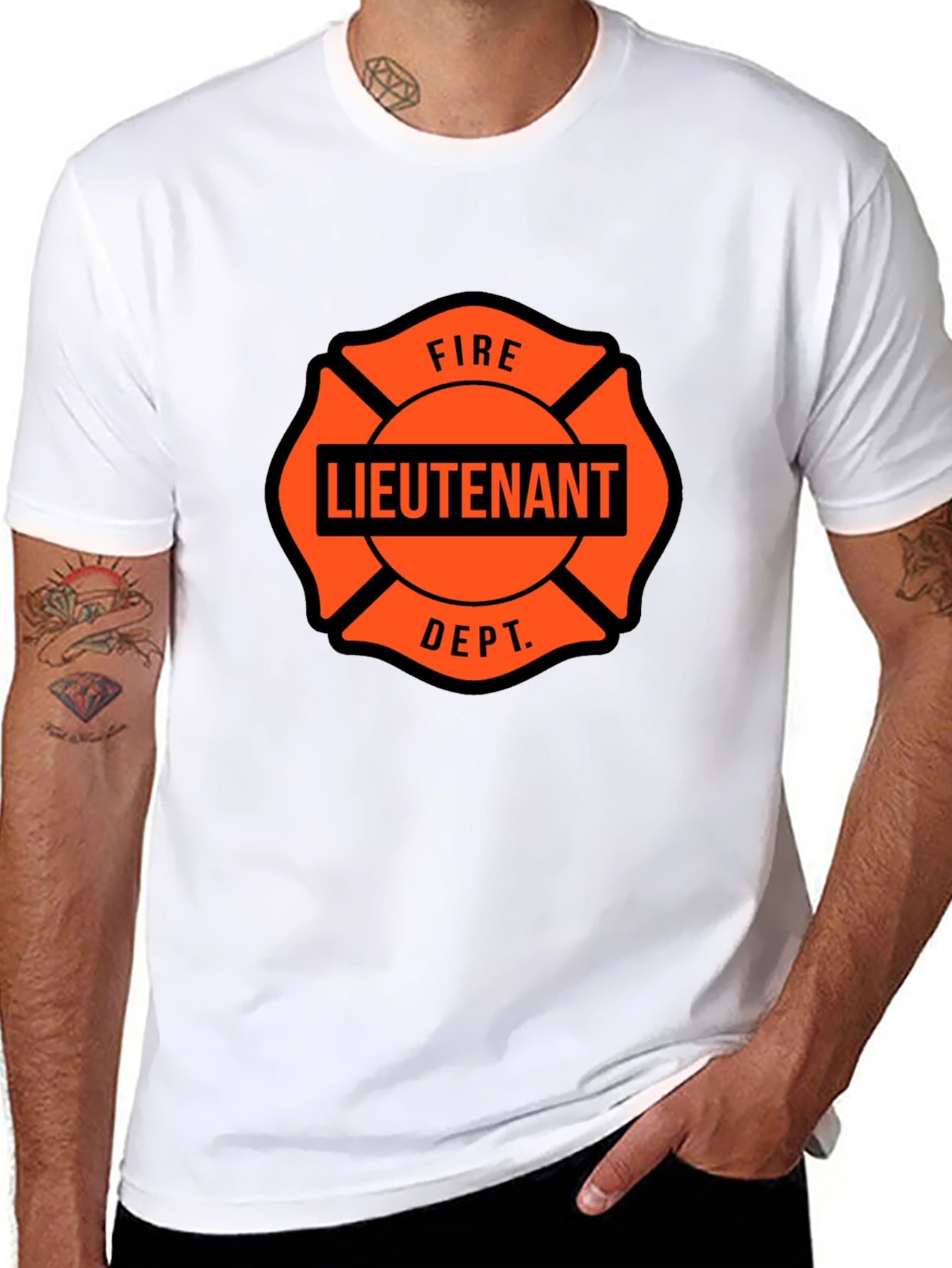 Fire Lieutenant Maltese Cross Black T-Shirt