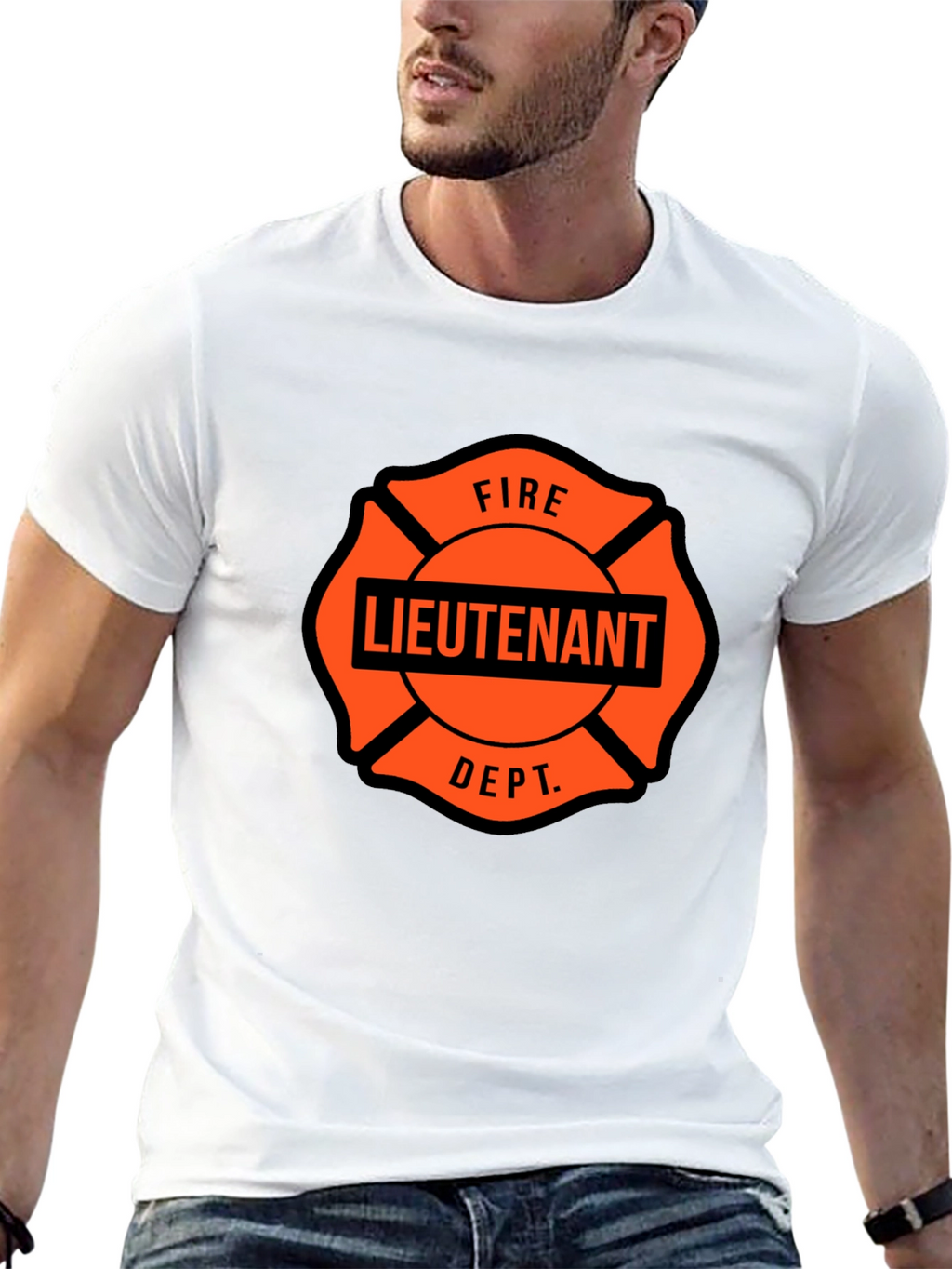 Fire Lieutenant Maltese Cross Black T-Shirt