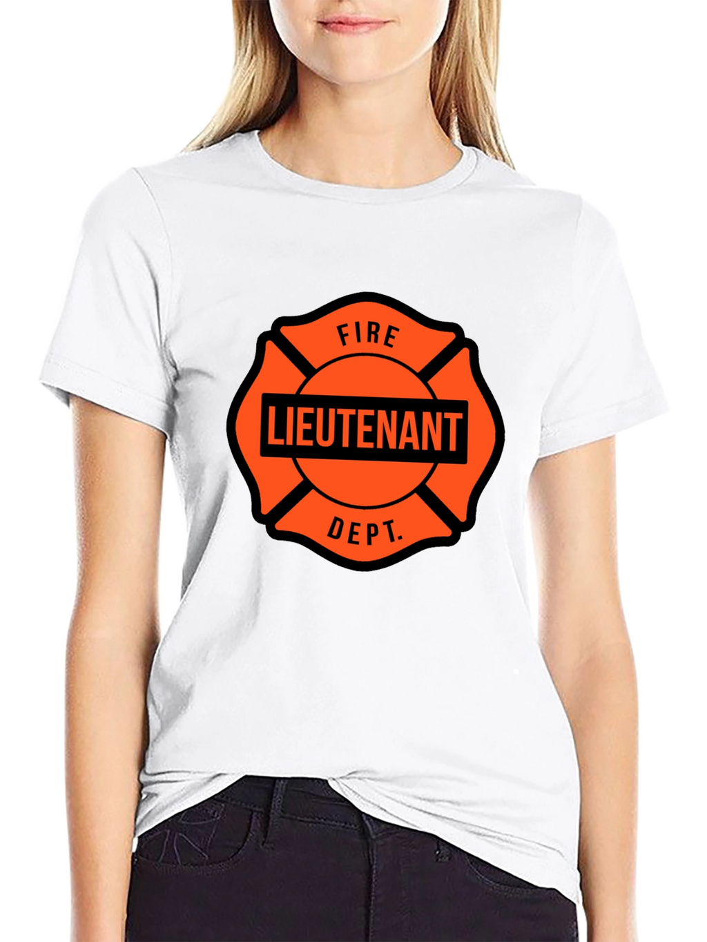 Fire Lieutenant Maltese Cross Black T-Shirt