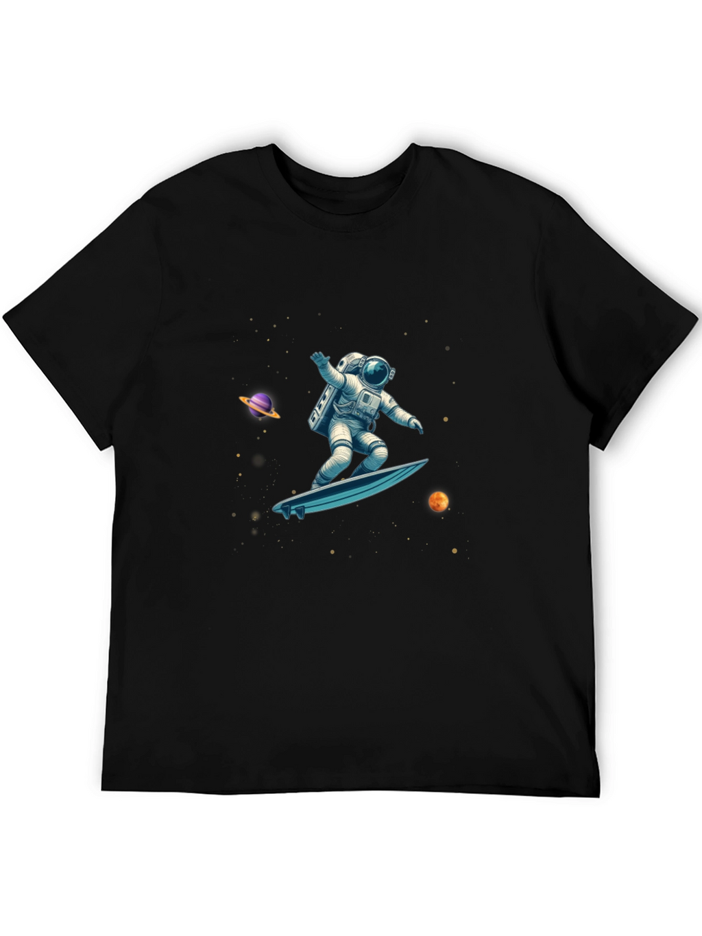 Astronaut Space Surfer Graphic Tee - Black Cotton
