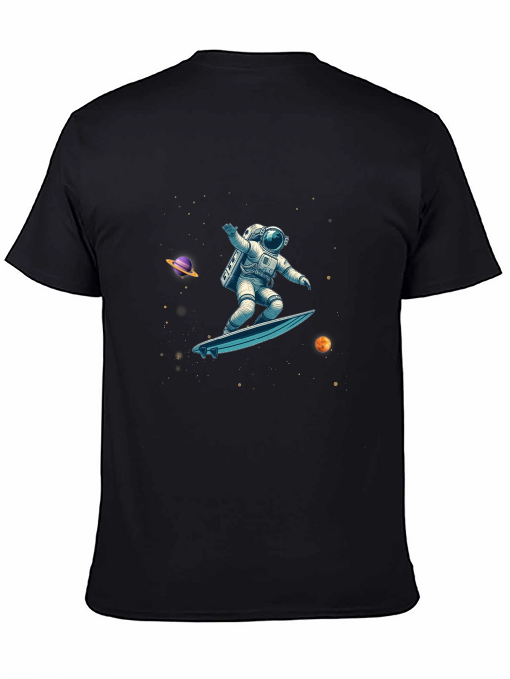 Astronaut Space Surfer Graphic Tee - Black Cotton