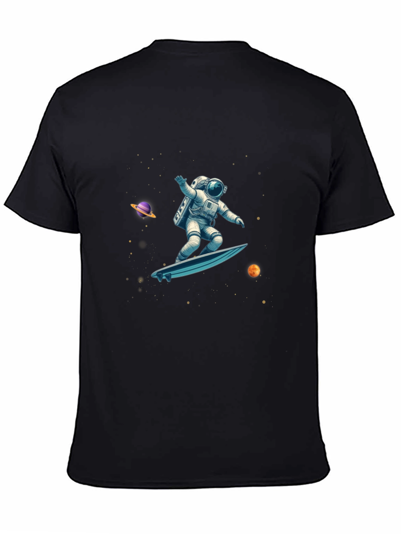 Astronaut Space Surfer Graphic Tee - Black Cotton