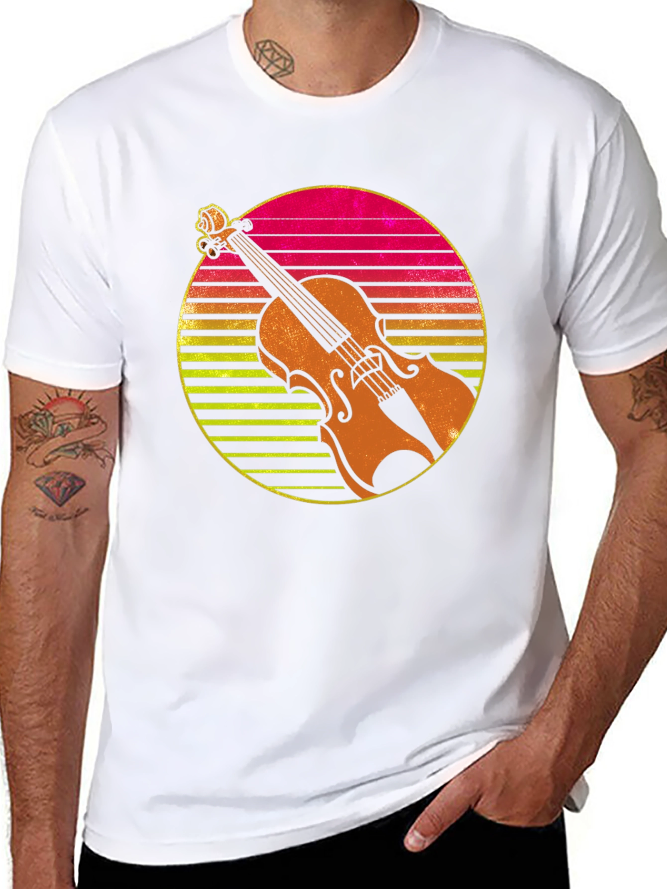 Retro Violin Sunset Graphic Tee