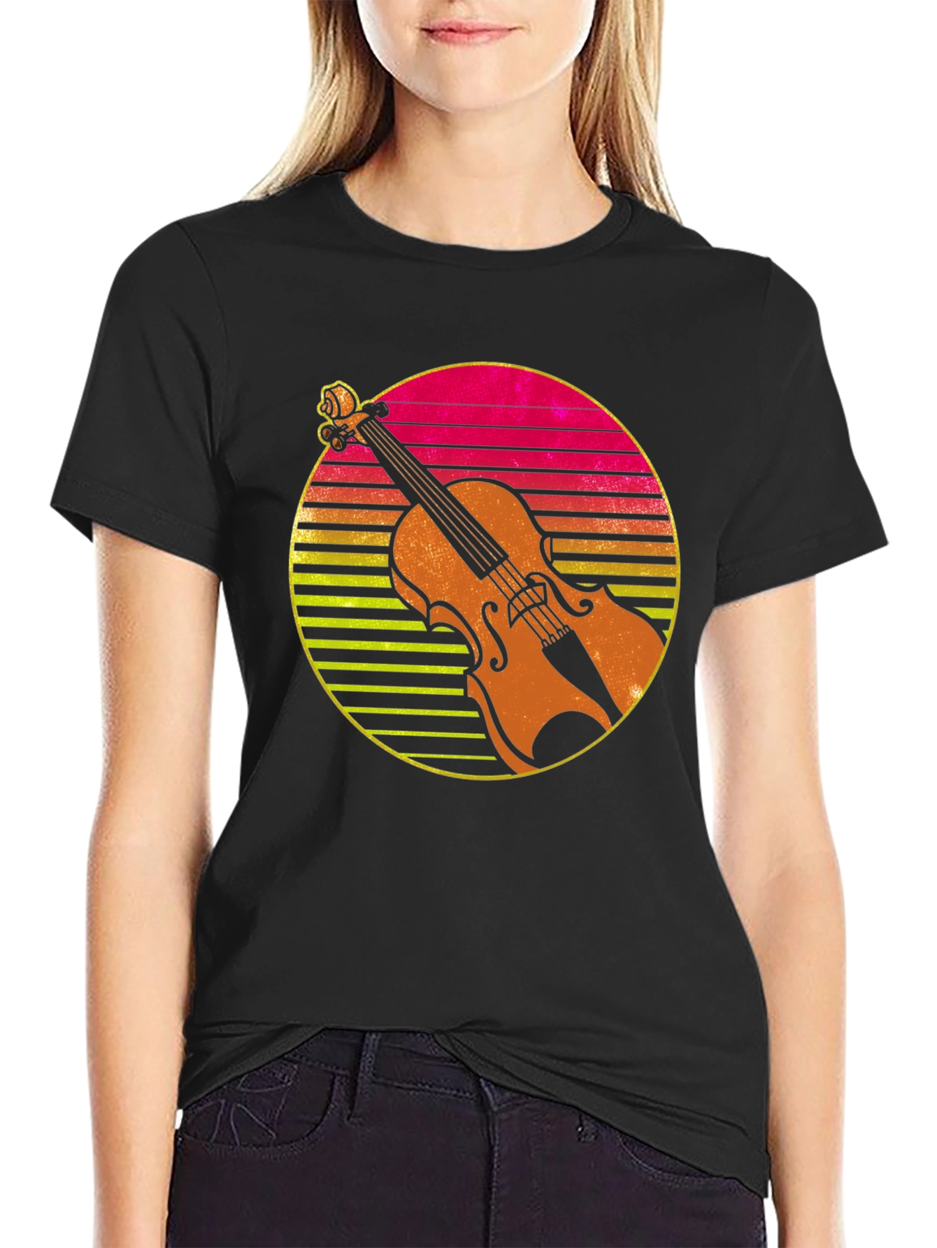 Retro Violin Sunset Graphic Tee