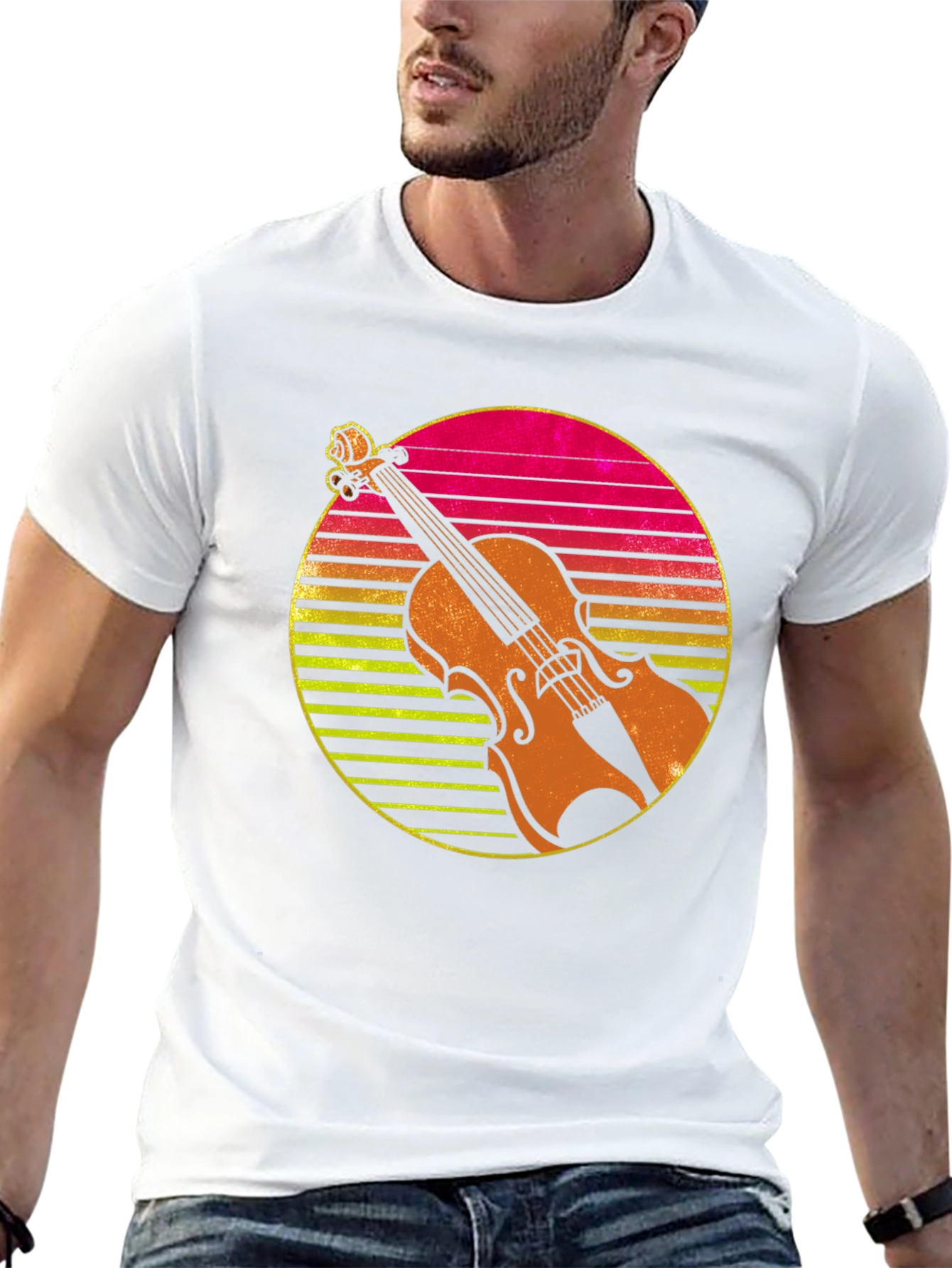 Retro Violin Sunset Graphic Tee