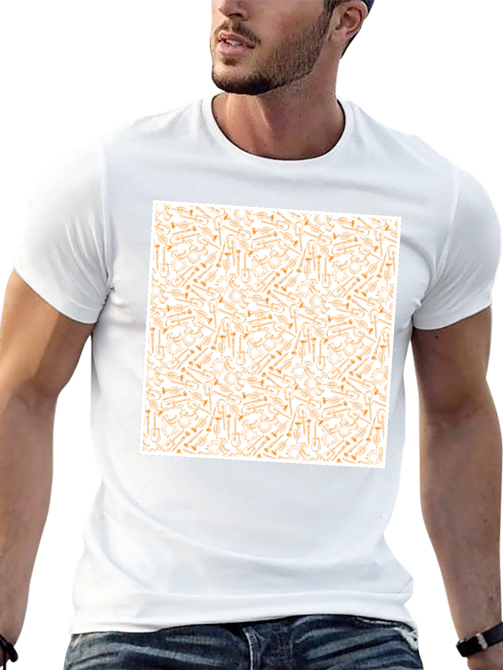 Musical Instrument Patterned Black T-Shirt
