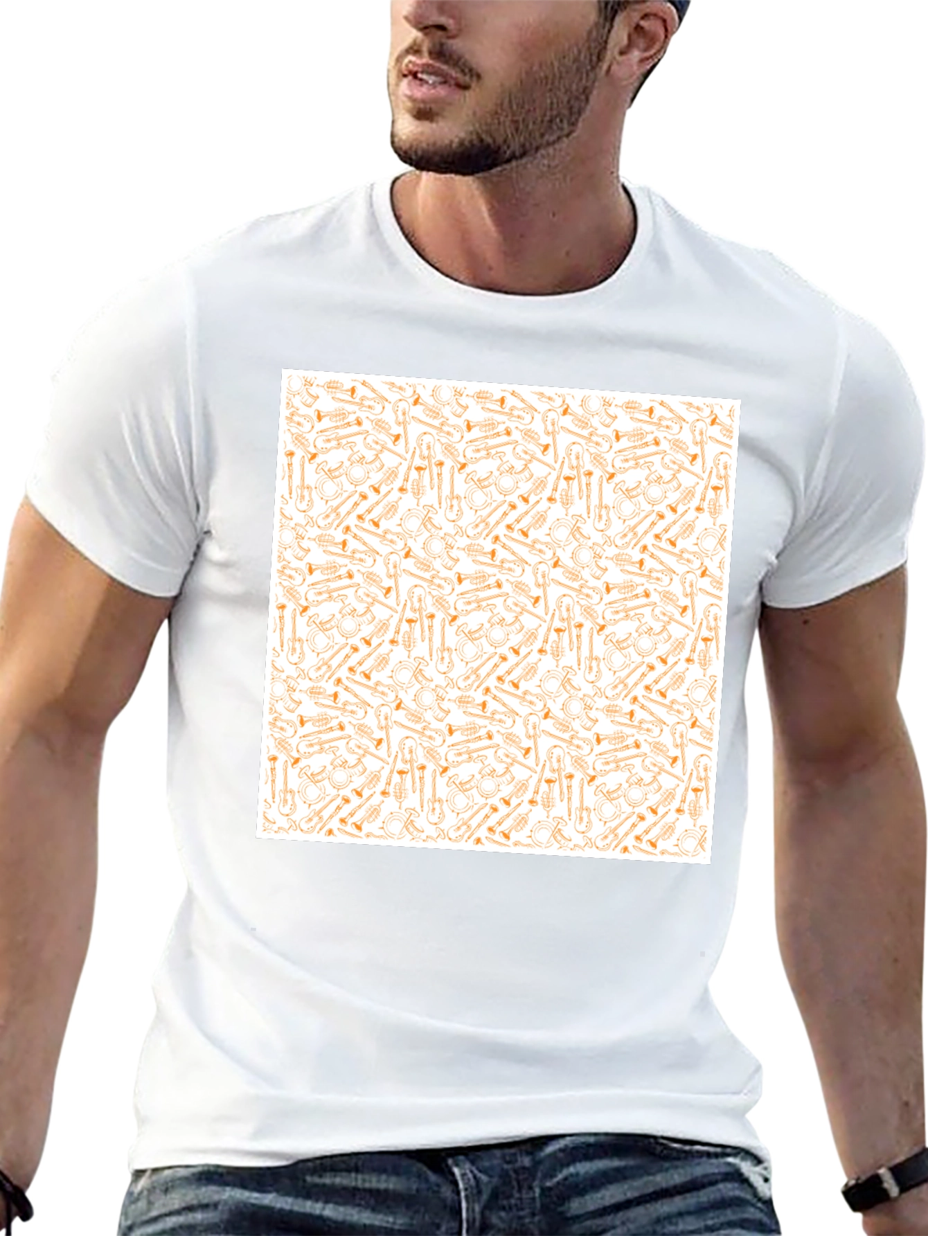 Musical Instrument Patterned Black T-Shirt