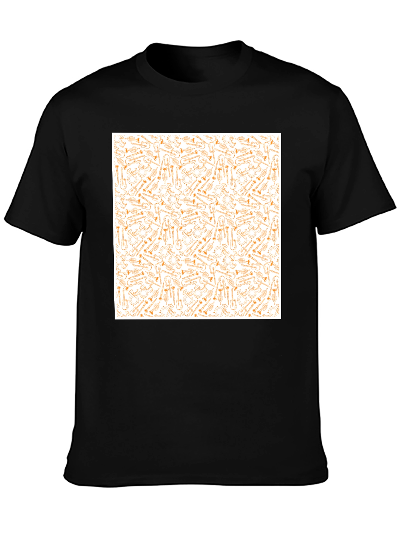 Musical Instrument Patterned Black T-Shirt