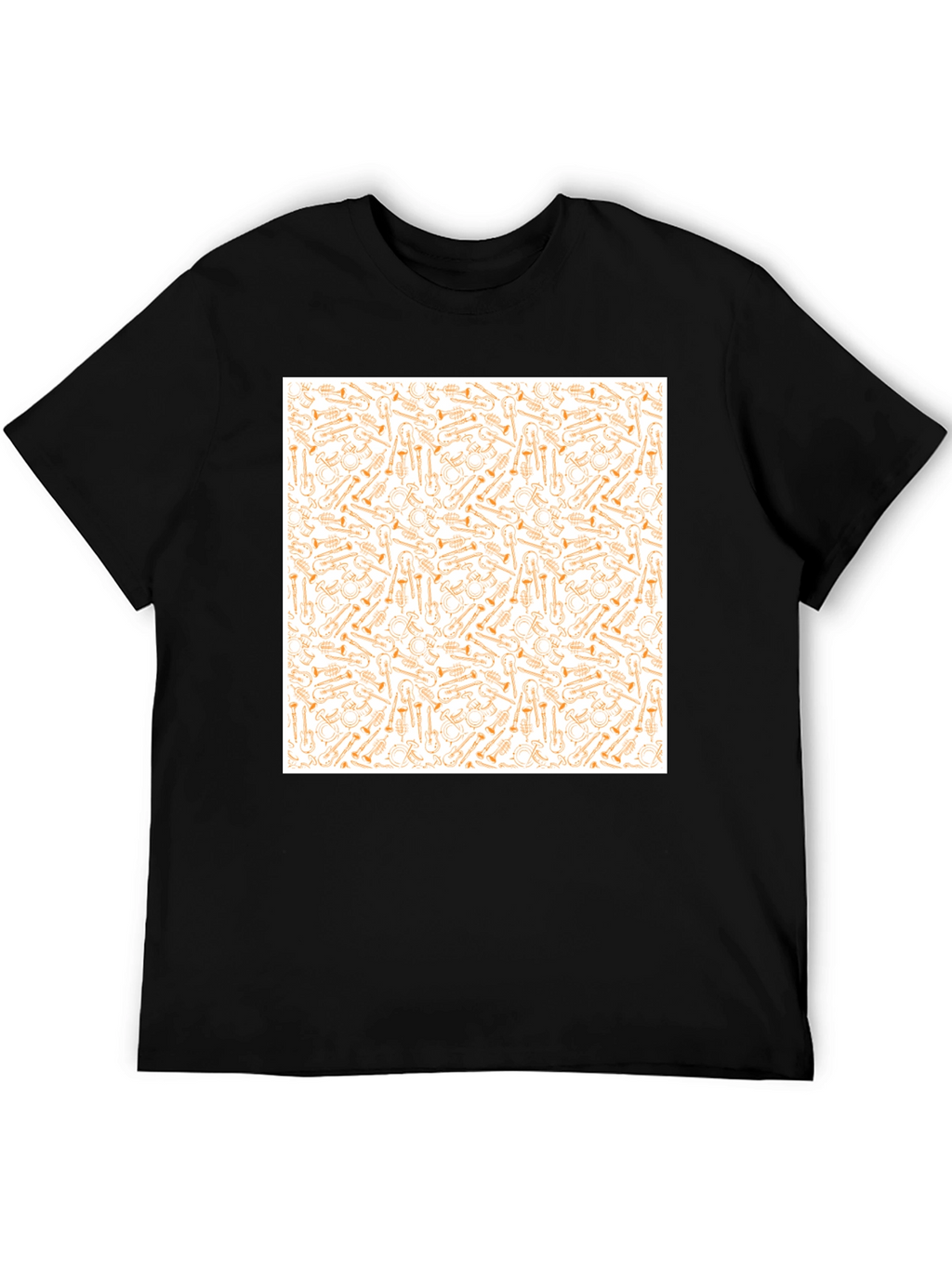 Musical Instrument Patterned Black T-Shirt