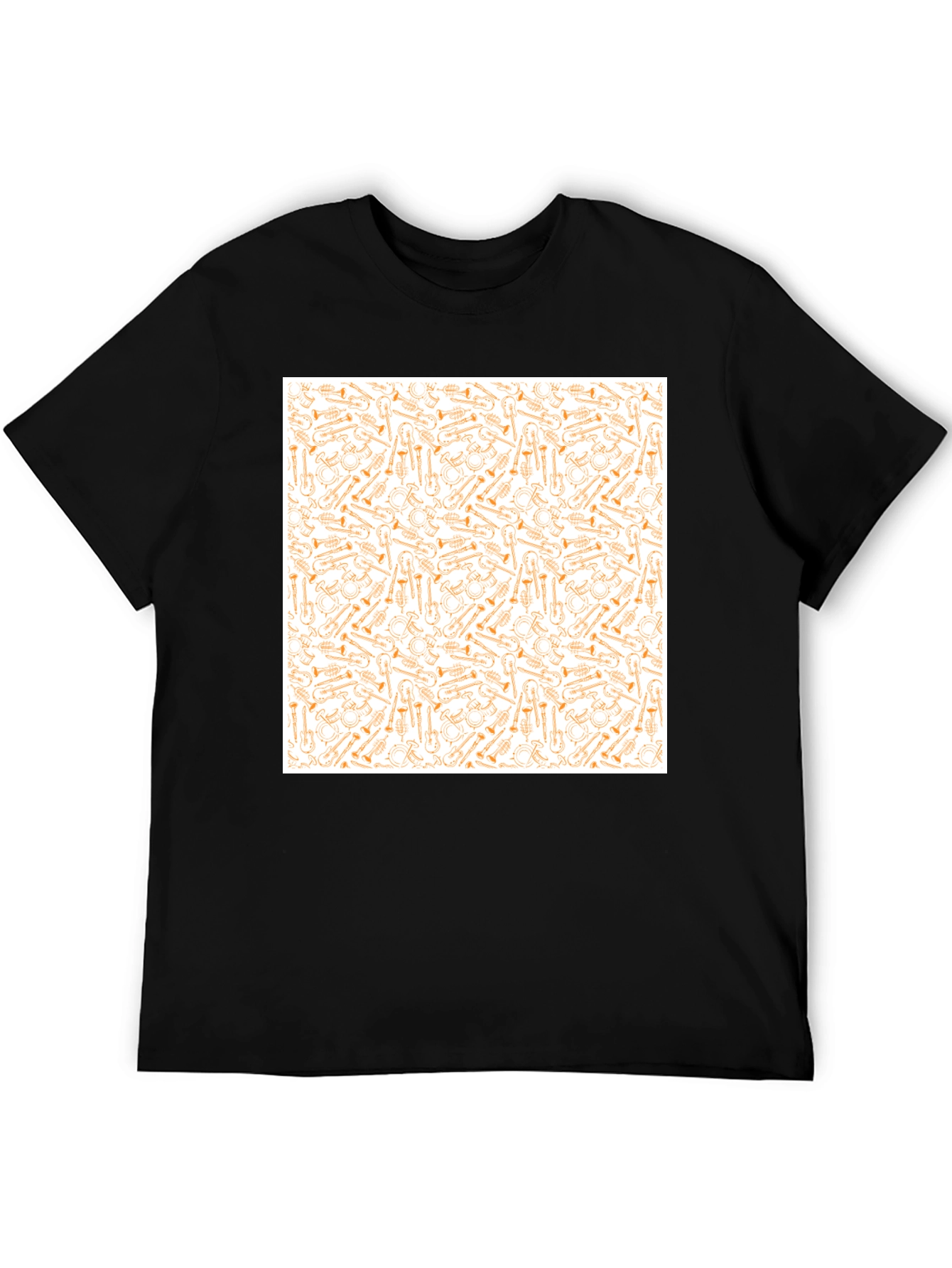 Musical Instrument Patterned Black T-Shirt
