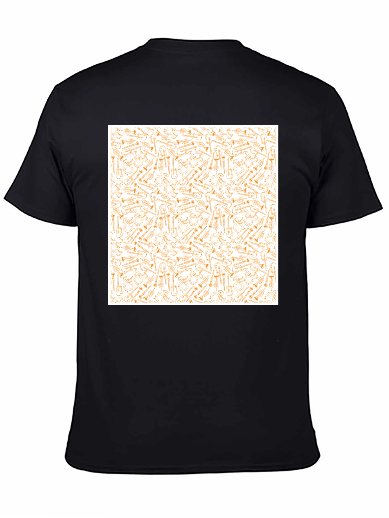 Musical Instrument Patterned Black T-Shirt