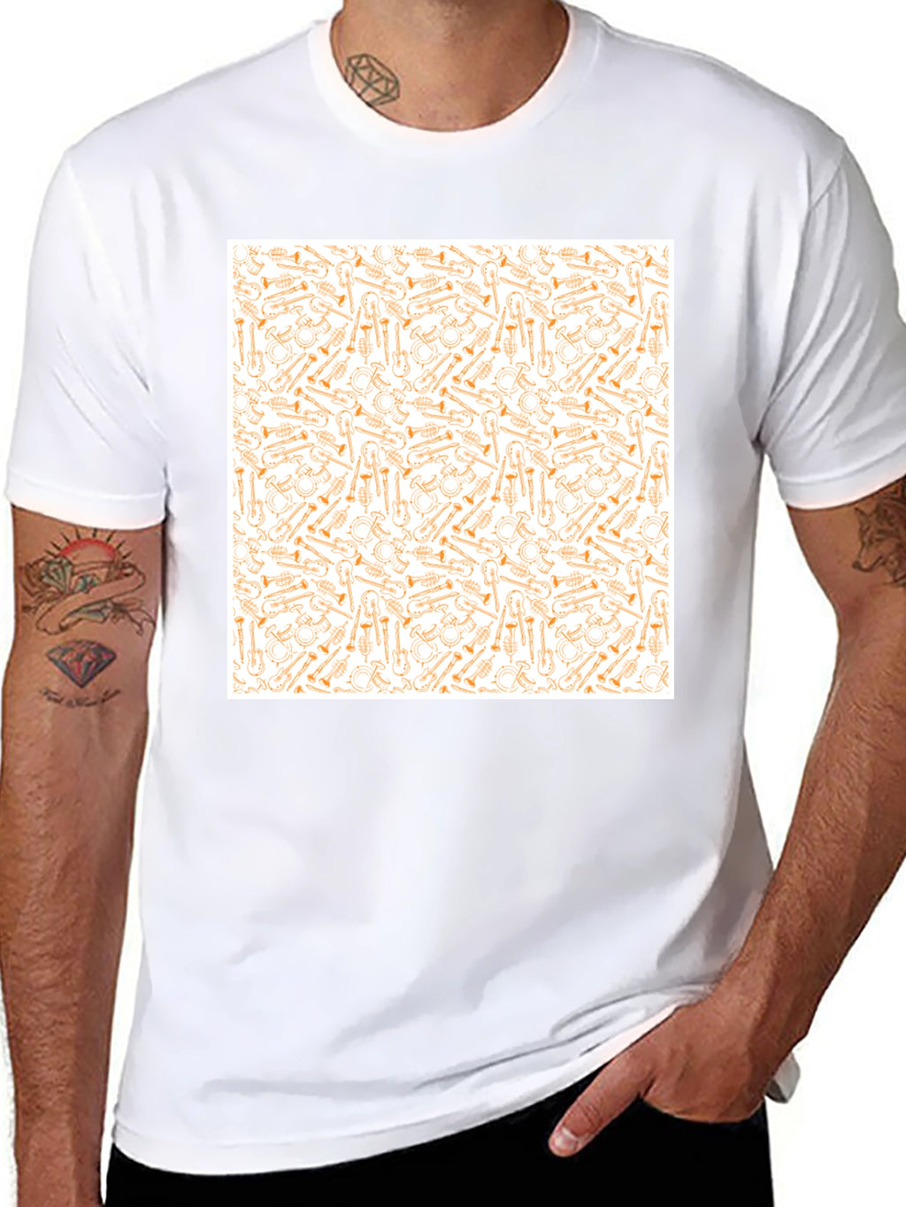 Musical Instrument Patterned Black T-Shirt