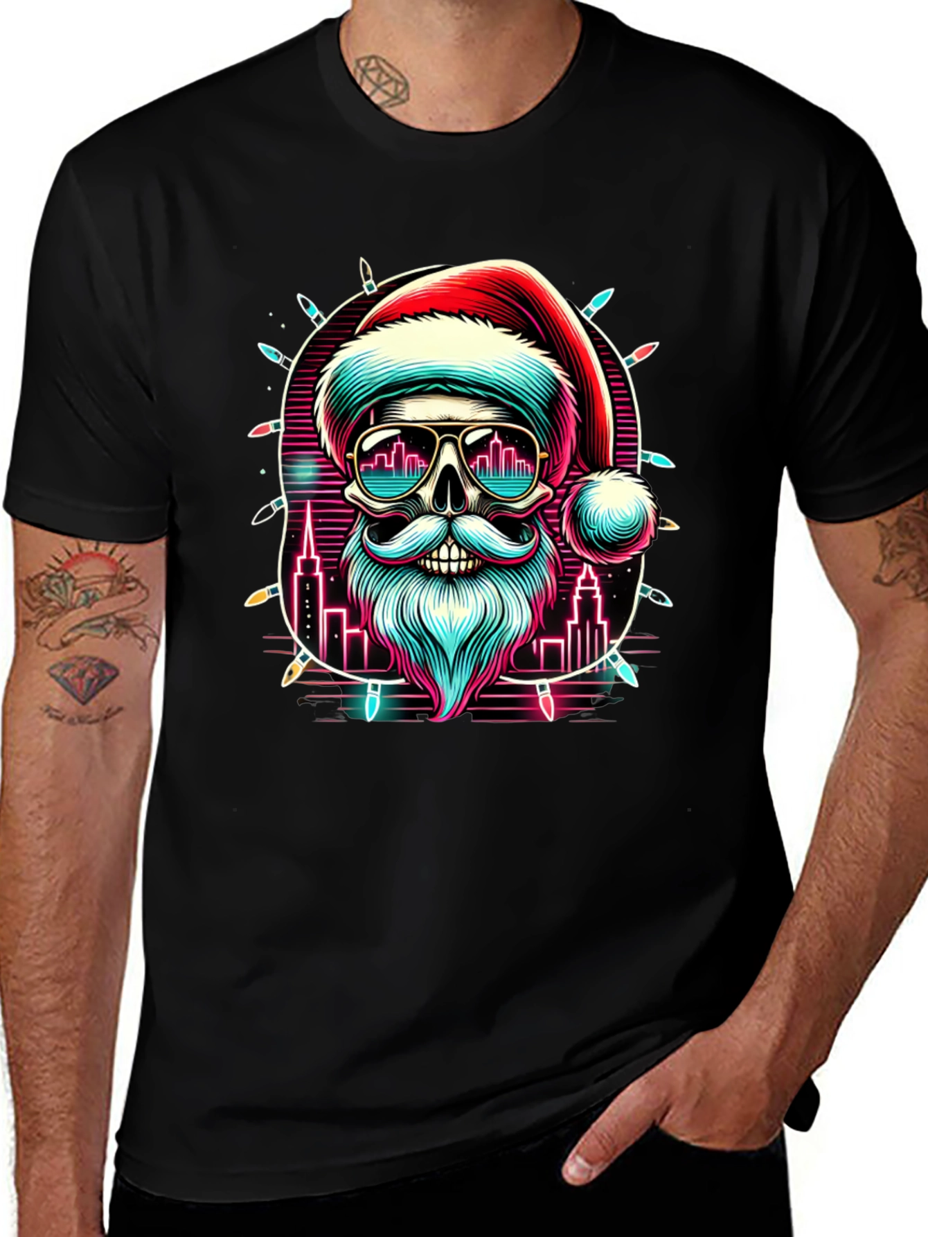 Festive Santa Skull Graphic Tee
