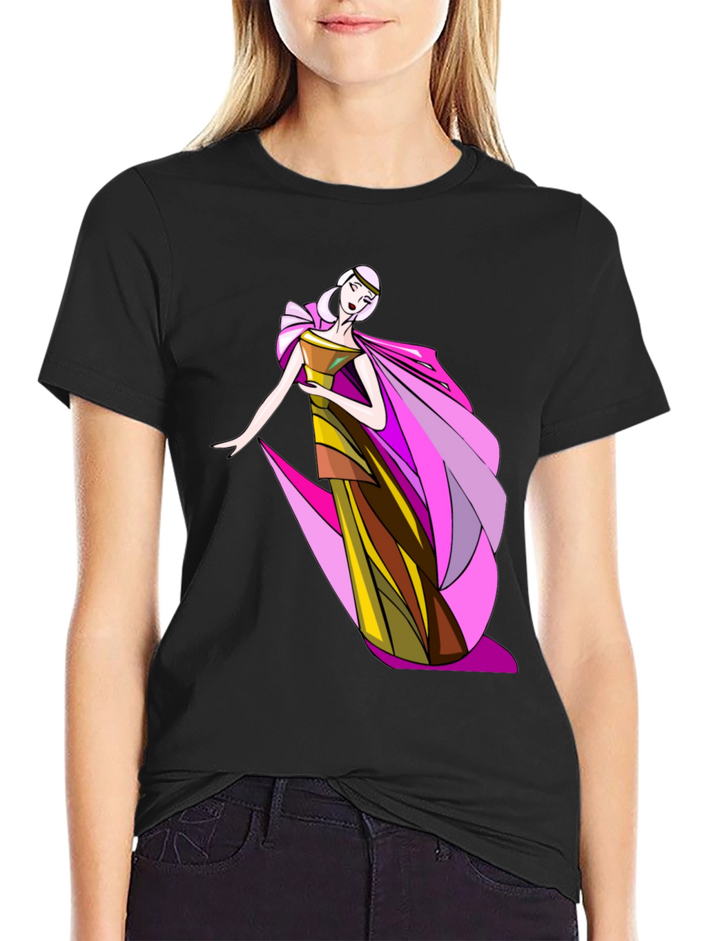 Elegant Woman Graphic Tee - Stylish Black T-Shirt