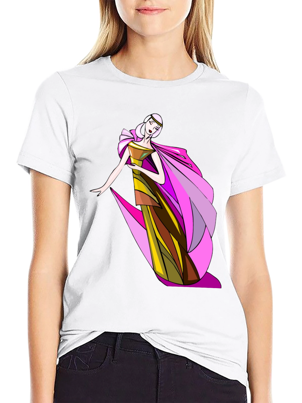 Elegant Woman Graphic Tee - Stylish Black T-Shirt