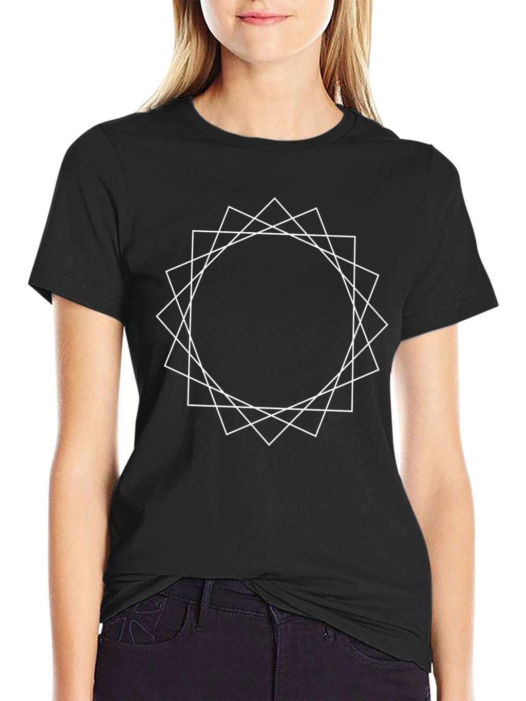 Geometric Graphic Print Black T-Shirt