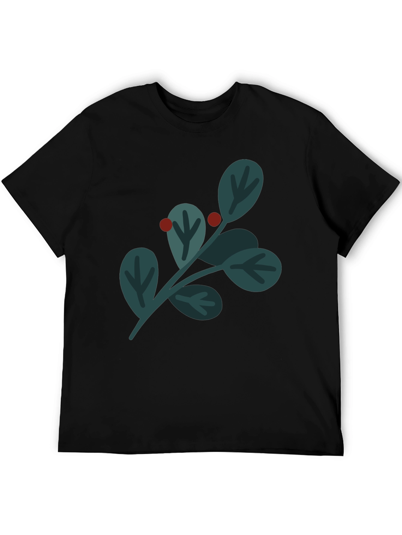 Festive Holly Berry Graphic Tee - Black