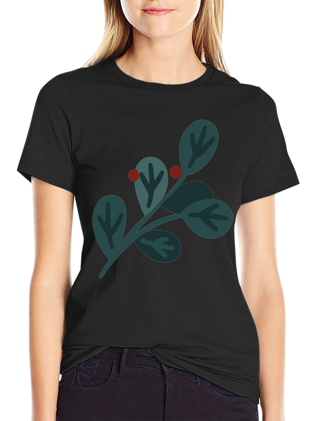 Festive Holly Berry Graphic Tee - Black