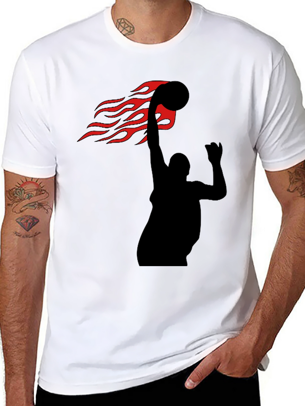 Flaming Basketball Slam Dunk Black T-Shirt