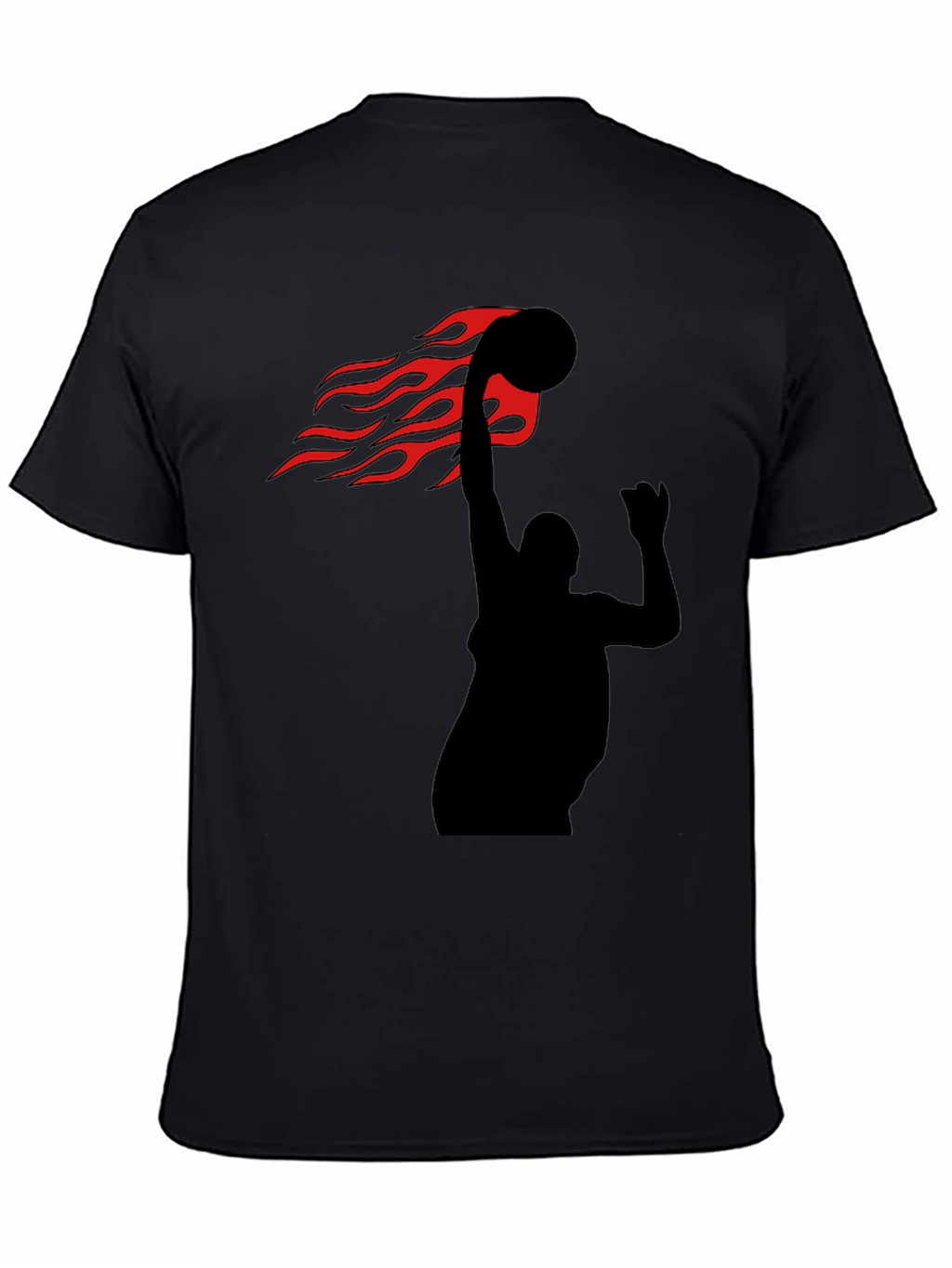 Flaming Basketball Slam Dunk Black T-Shirt