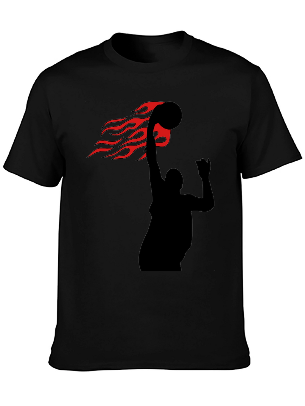 Flaming Basketball Slam Dunk Black T-Shirt