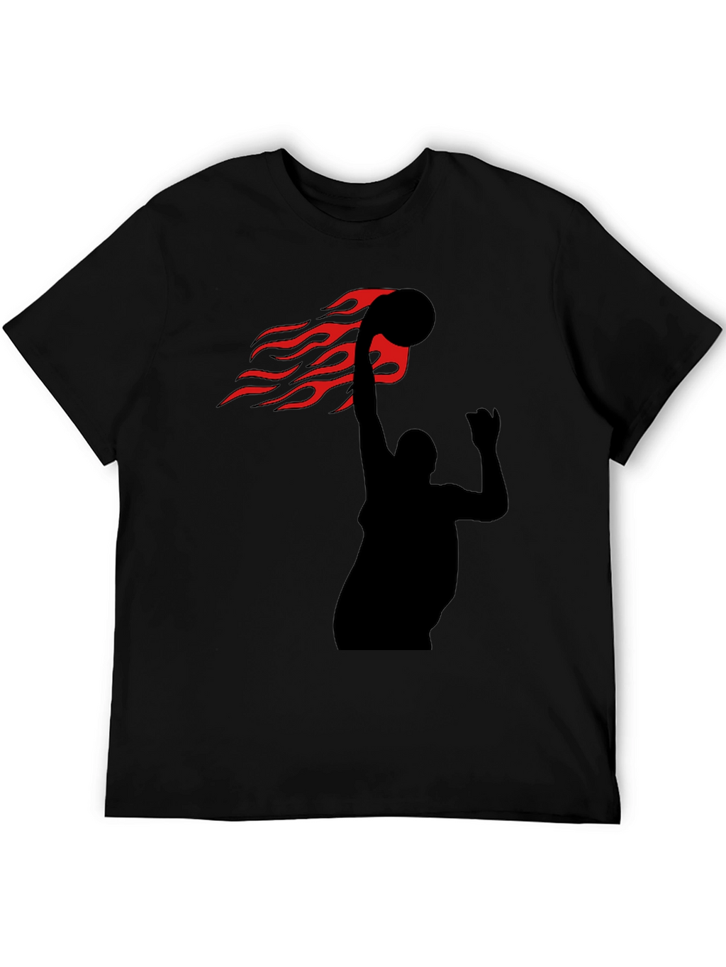 Flaming Basketball Slam Dunk Black T-Shirt