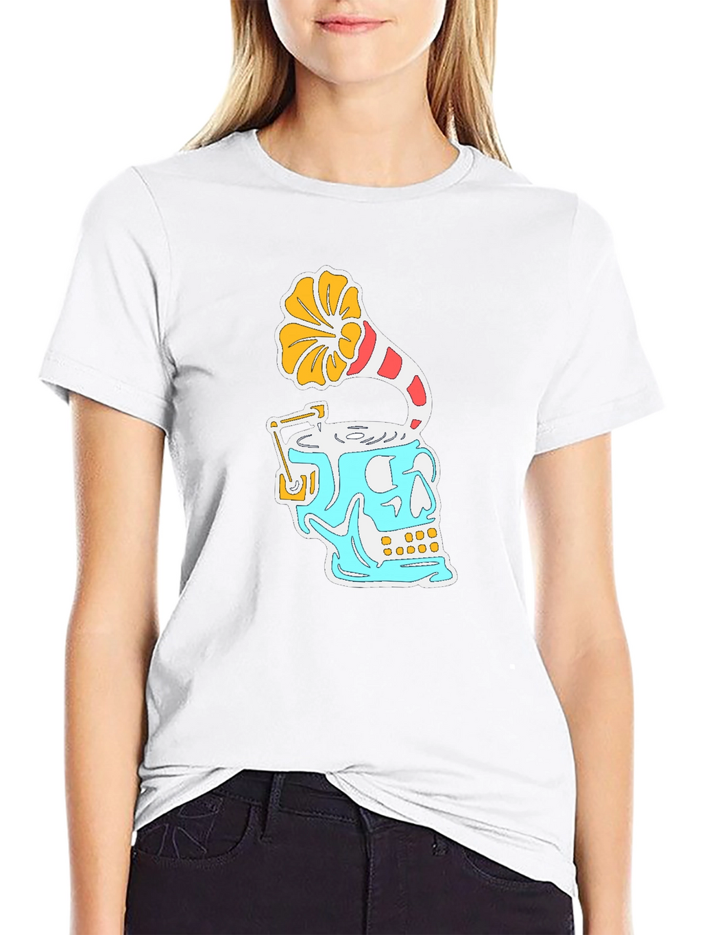 Skull Phonograph Black Graphic Tee