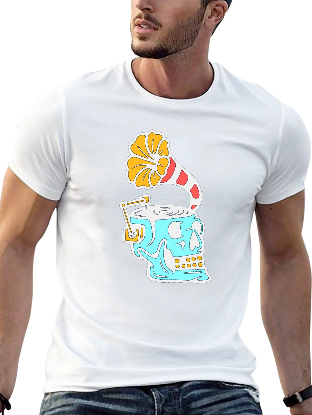 Skull Phonograph Black Graphic Tee