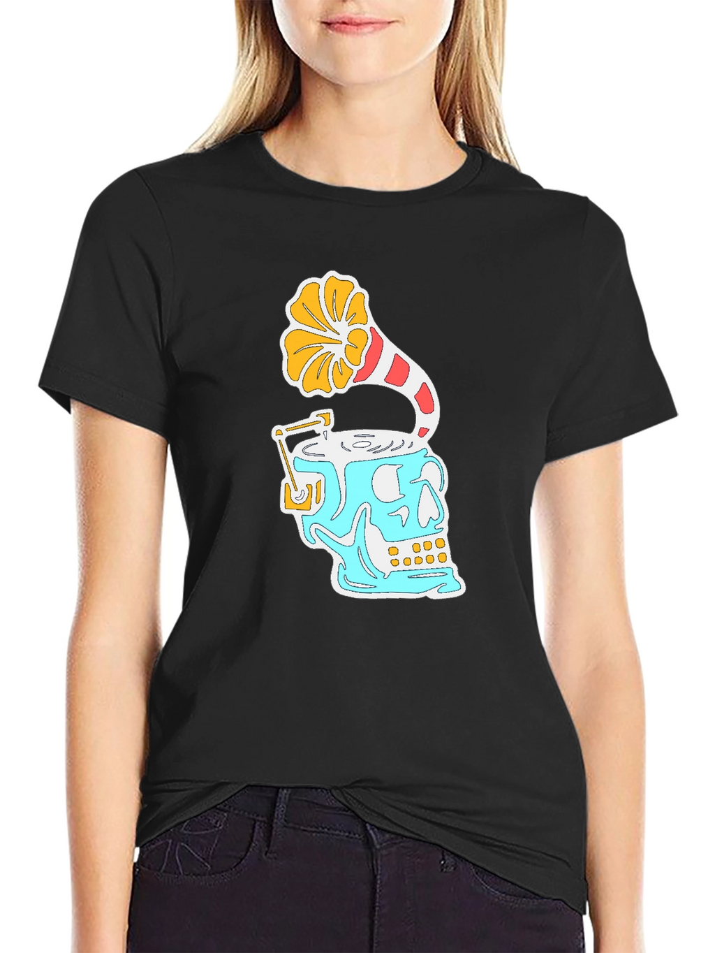 Skull Phonograph Black Graphic Tee