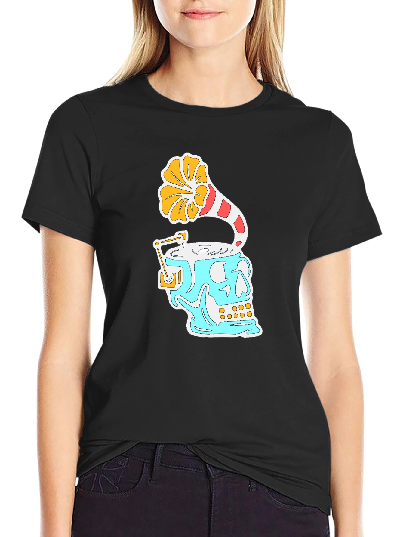 Skull Phonograph Black Graphic Tee
