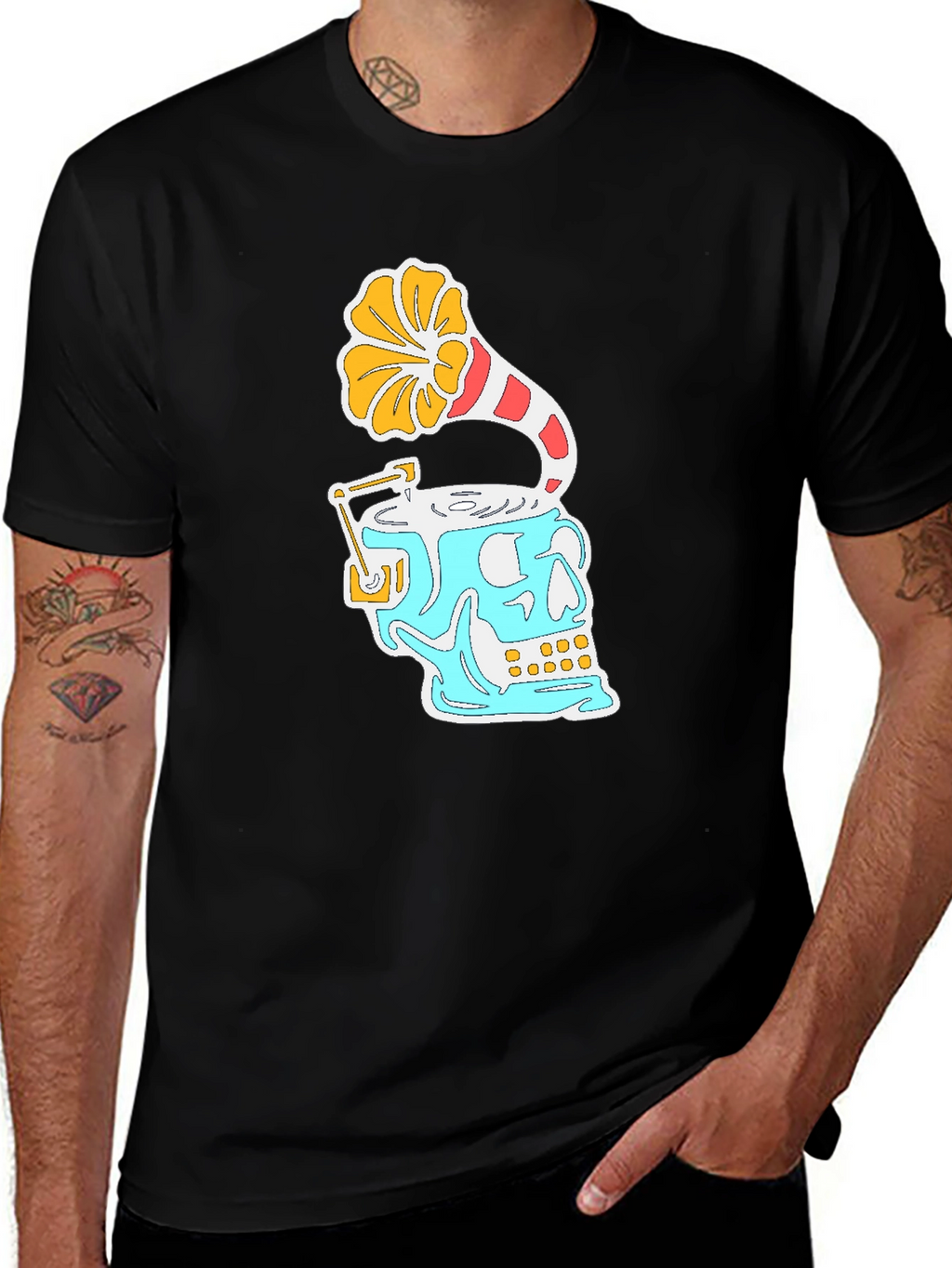 Skull Phonograph Black Graphic Tee