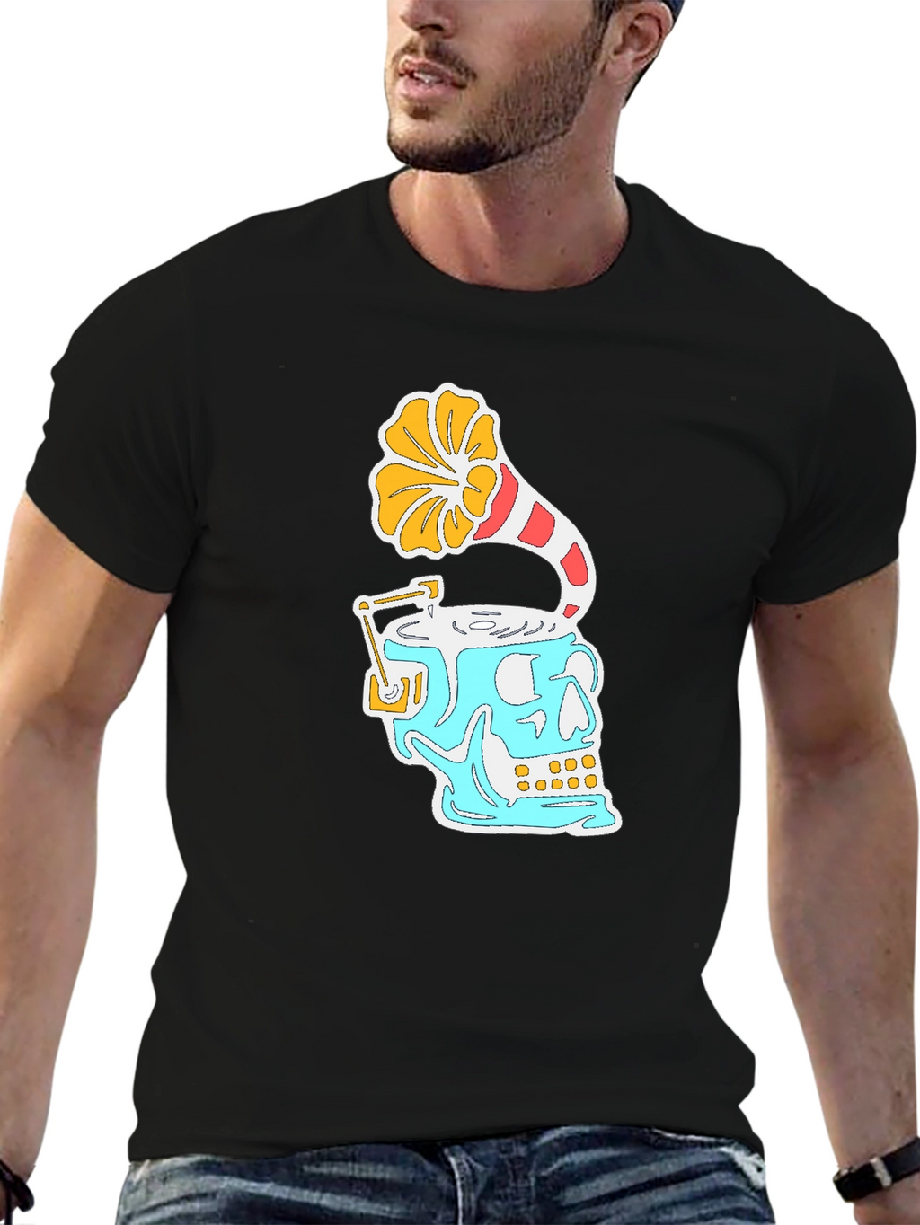 Skull Phonograph Black Graphic Tee