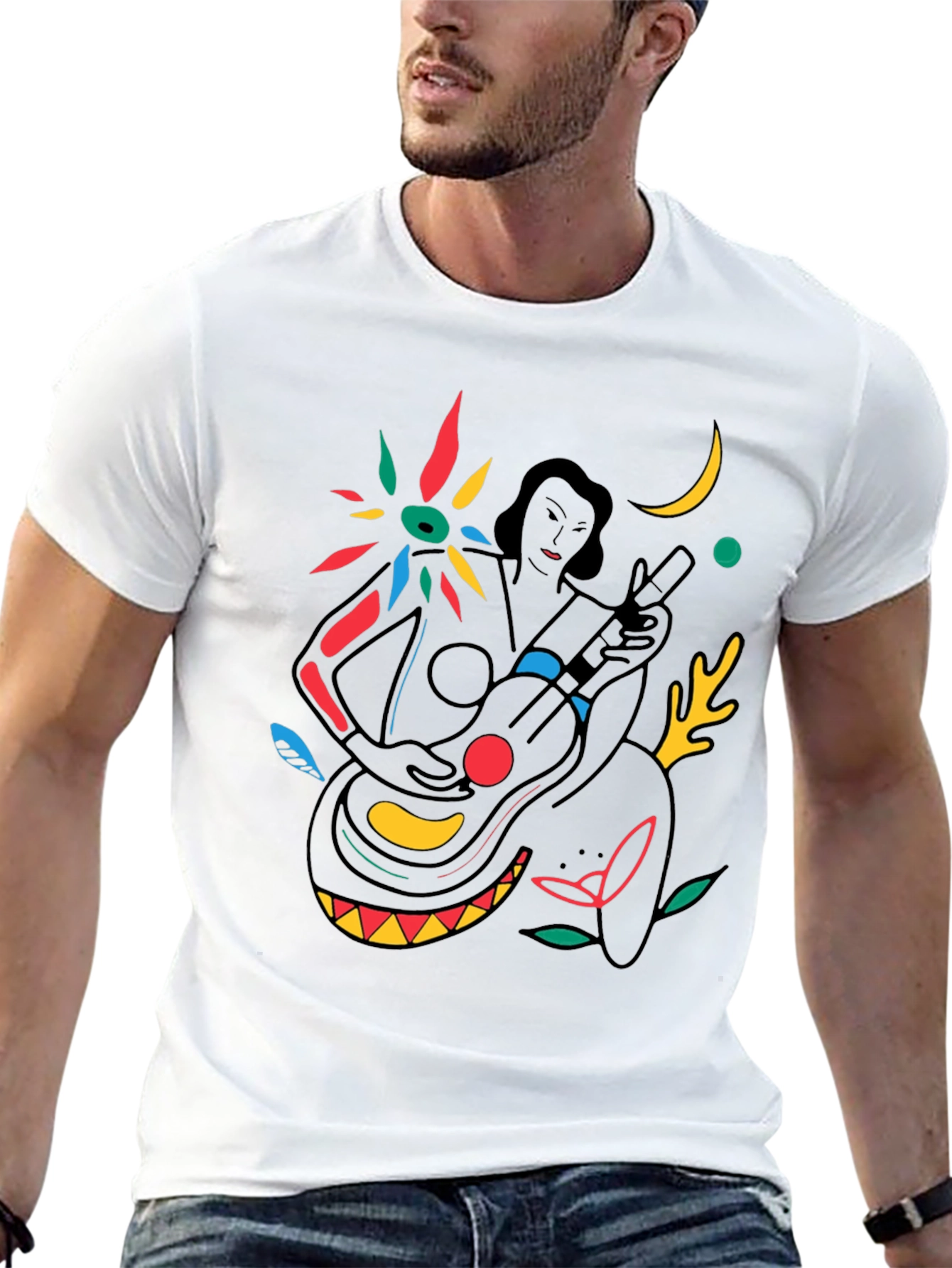 Abstract Musician Graphic Tee - Stylish Black T-Shirt
