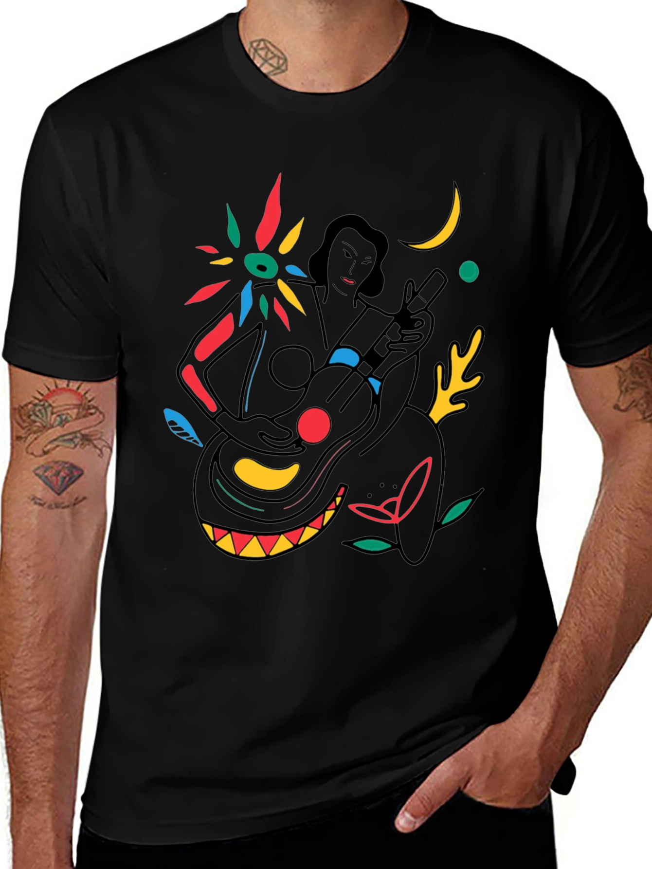 Abstract Musician Graphic Tee - Stylish Black T-Shirt