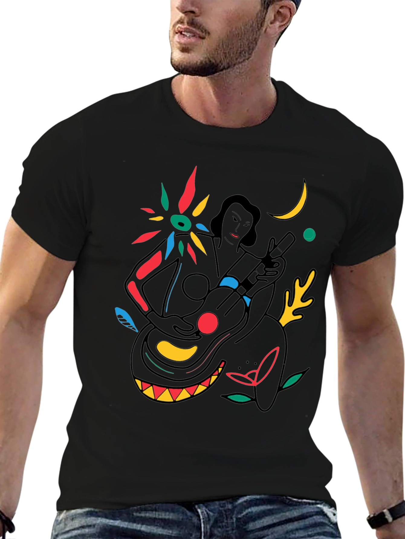 Abstract Musician Graphic Tee - Stylish Black T-Shirt